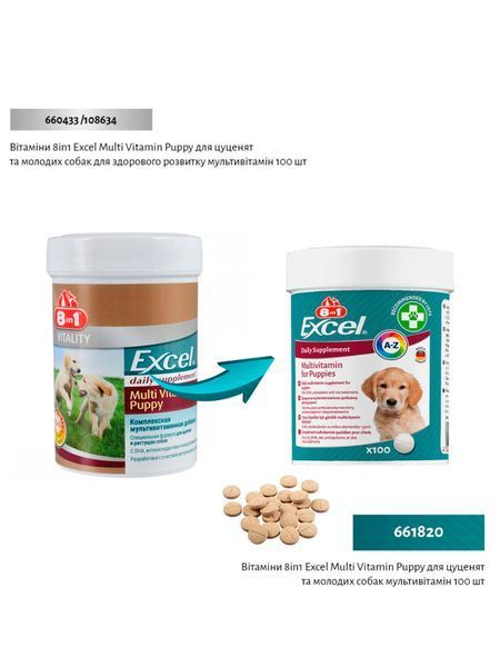 Вітаміни 8in1 Excel Multi Vitamin Puppy для цуценят та молодих собак, мультивітамін, 100 шт