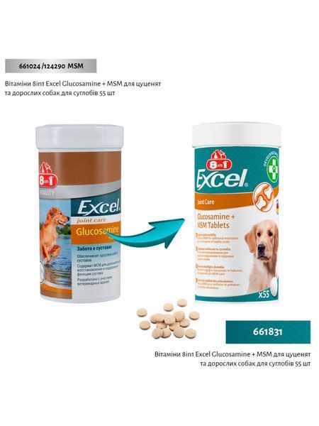 Вітаміни 8in1 Excel Glucosamine + MSM для цуценят та дорослих собак, для суглобів, 55 шт