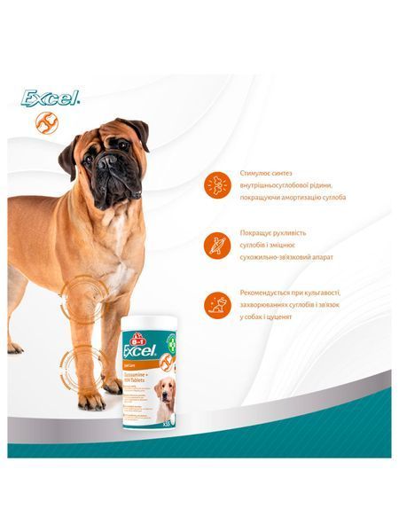 Вітаміни 8in1 Excel Glucosamine + MSM для цуценят та дорослих собак, для суглобів, 55 шт