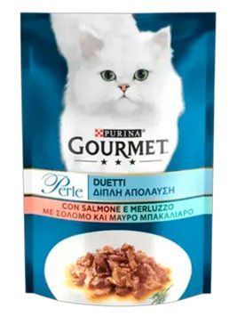 Gourmet (Гурме) Perle Duo Влажный корм с лососем и сайдой для кошек (кусочки в подливе)