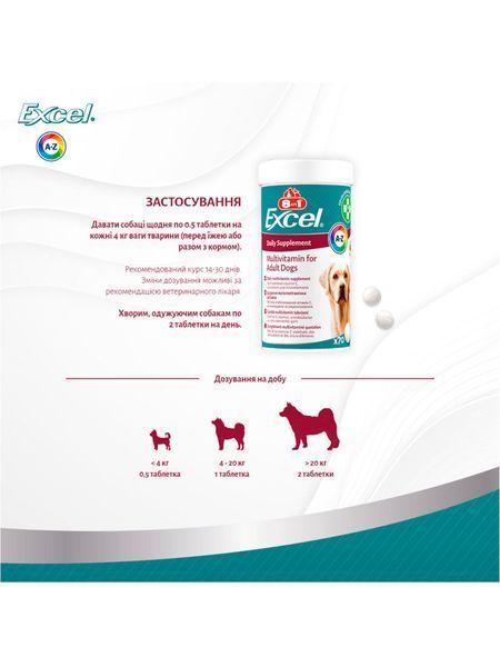 Вітаміни 8in1 Excel Multi Vitamin Adult для дорослих собак, мультивітамін, 70 шт