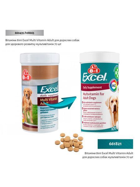 Вітаміни 8in1 Excel Multi Vitamin Adult для дорослих собак, мультивітамін, 70 шт