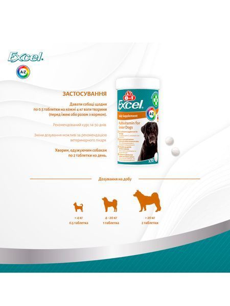 Вітаміни 8in1 Excel Multi Vitamin Senior для собак похилого віку, мультивітамін, 70 шт