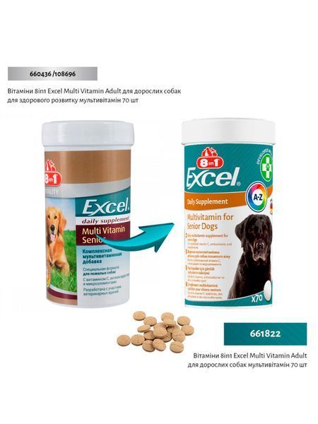 Вітаміни 8in1 Excel Multi Vitamin Senior для собак похилого віку, мультивітамін, 70 шт