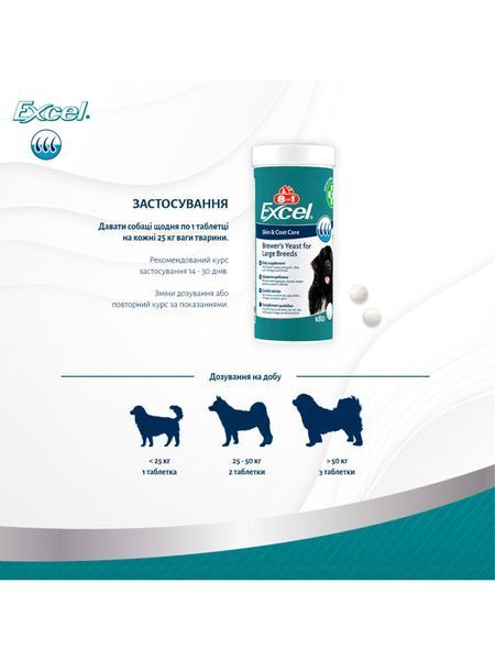 Вітаміни 8in1 Excel Brewers Yeast Large Breed для собак великих порід, пивні дріжджі з часником, для шкіри та шерсті, 80 шт