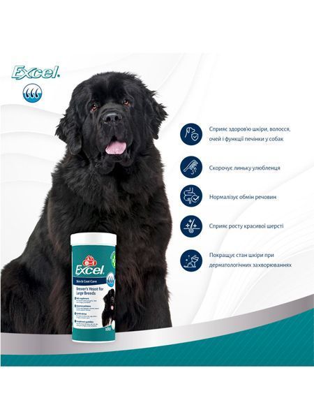 Вітаміни 8in1 Excel Brewers Yeast Large Breed для собак великих порід, пивні дріжджі з часником, для шкіри та шерсті, 80 шт